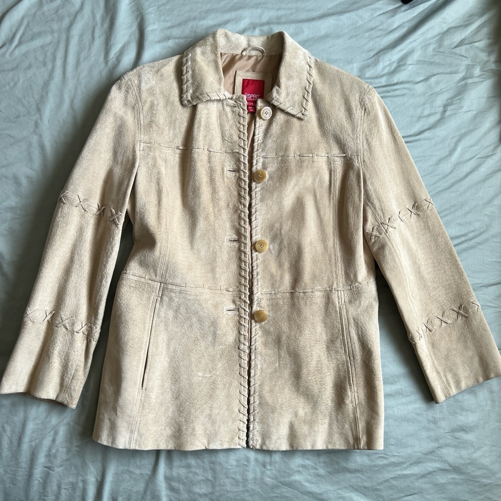 Esprit Beige Leather Jacket With Button Details - image 1